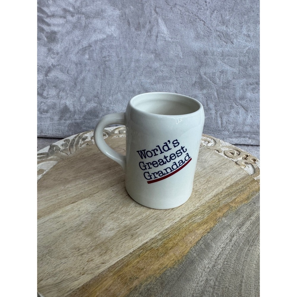 Worlds Greatest Grandad Ceramic Coffee Mug Cream Blue Red Text Gift Cup 4.5 inch